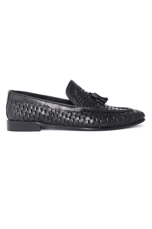 WOVEN LEATHER LOAFERS-BLACK
