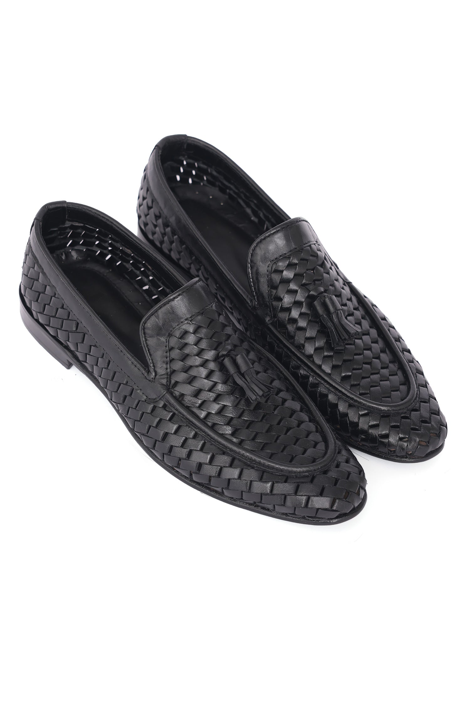 WOVEN LEATHER LOAFERS-BLACK