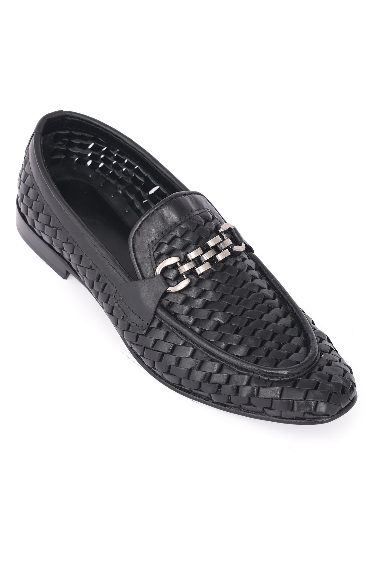 WOVEN LEATHER LOAFERS-BLACK