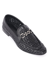 WOVEN LEATHER LOAFERS-BLACK