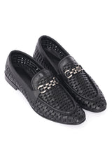 WOVEN LEATHER LOAFERS-BLACK