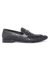 WOVEN LEATHER LOAFERS-BLACK