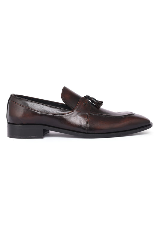 LEATHER TASSEL LOAFERS-BROWN