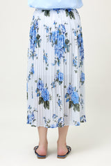 FLORAL CHIFFON PLEATED SKIRT-SKY-BLUE