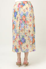 FLORAL CHIFFON PLEATED SKIRT-BEIGE
