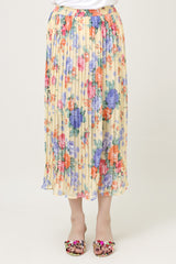FLORAL CHIFFON PLEATED SKIRT-BEIGE