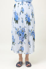 FLORAL CHIFFON PLEATED SKIRT-SKY-BLUE