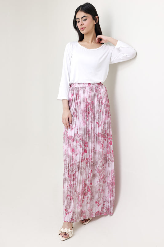 BLOOM PLEATED GEORGETTE MAXI SKIRT-PINK