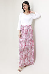 BLOOM PLEATED GEORGETTE MAXI SKIRT-PINK