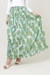 BLOOM PLEATED GEORGETTE MAXI SKIRT-GREEN
