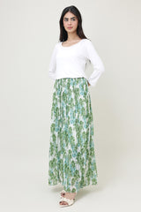 BLOOM PLEATED GEORGETTE MAXI SKIRT-GREEN