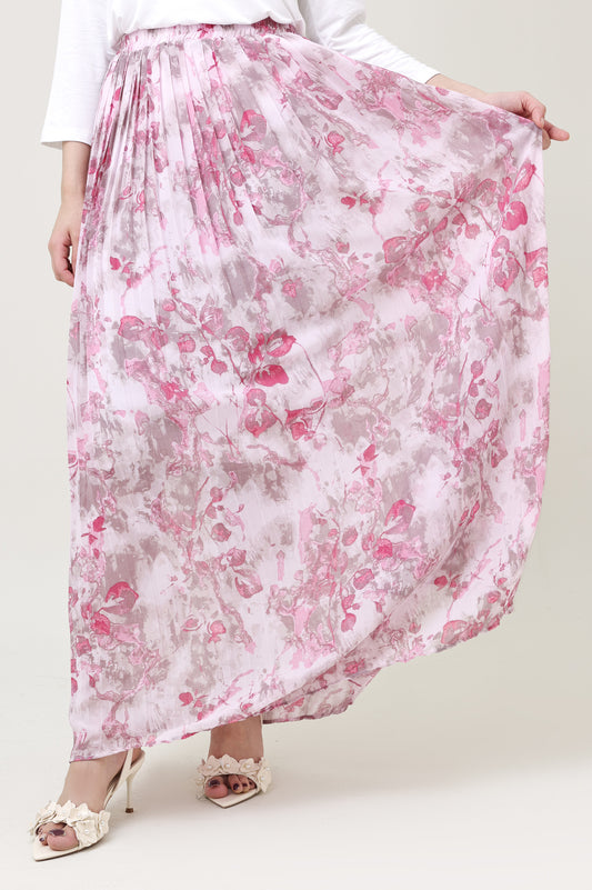 BLOOM PLEATED GEORGETTE MAXI SKIRT-PINK