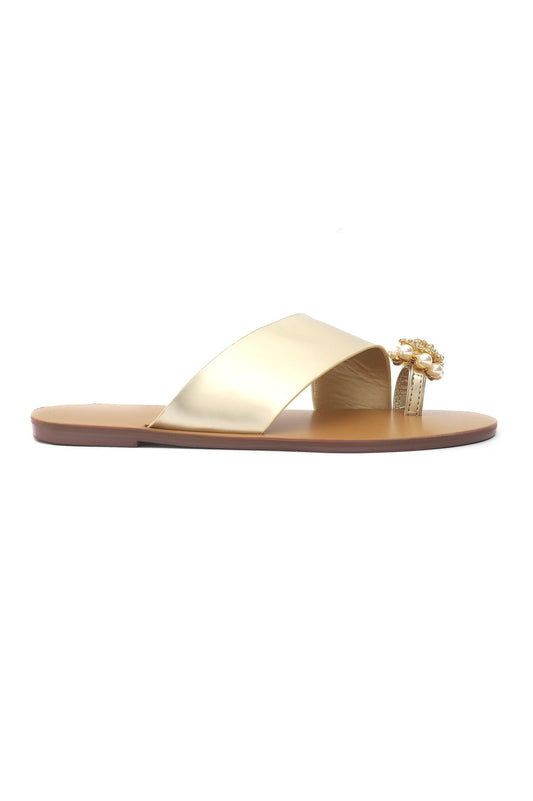 PEARL THONG SLIPPERS-GOLD
