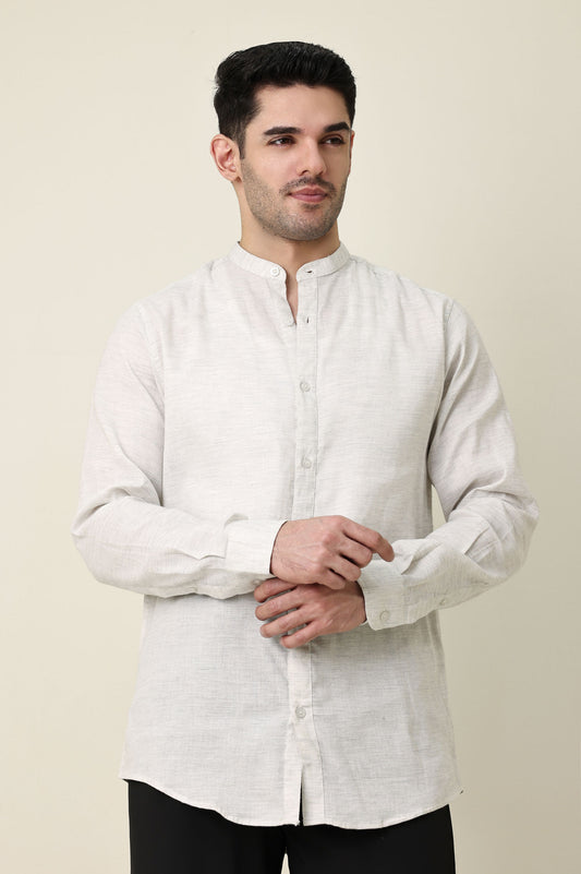 CROWN ELEGANT BAND NECK SHIRT-WHITE