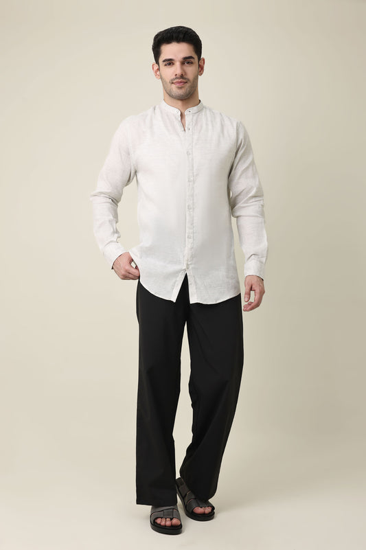 CROWN ELEGANT BAND NECK SHIRT-WHITE