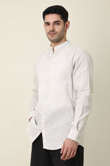 CROWN ELEGANT BAND NECK SHIRT-WHITE