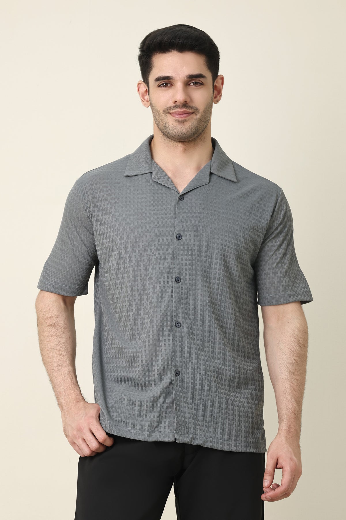 WAFFLE WEAVE SHIRT-GREY