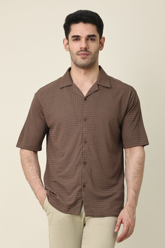 WAFFLE WEAVE SHIRT-COFFEE