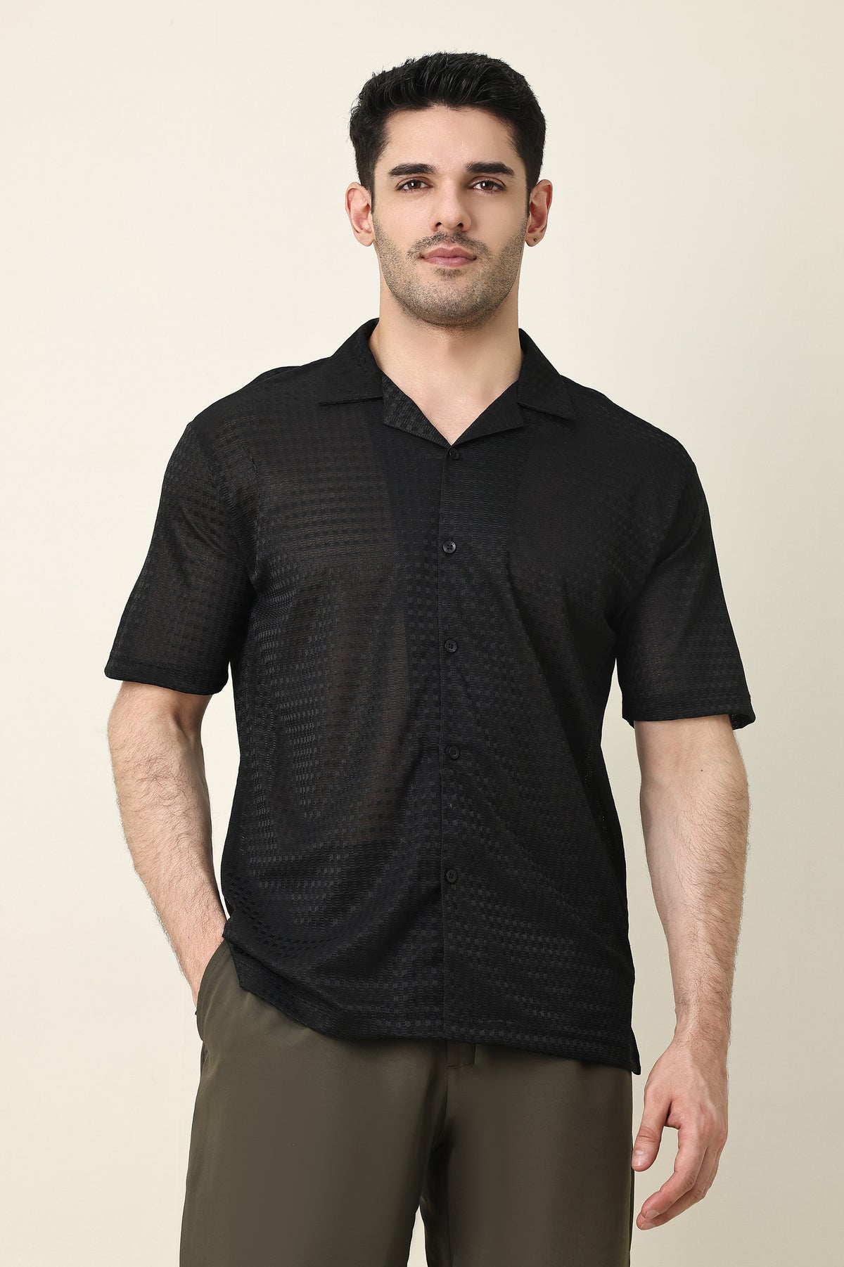 WAFFLE WEAVE SHIRT-BLK