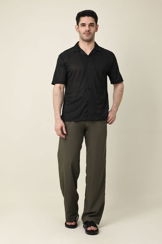 WAFFLE WEAVE SHIRT-BLK