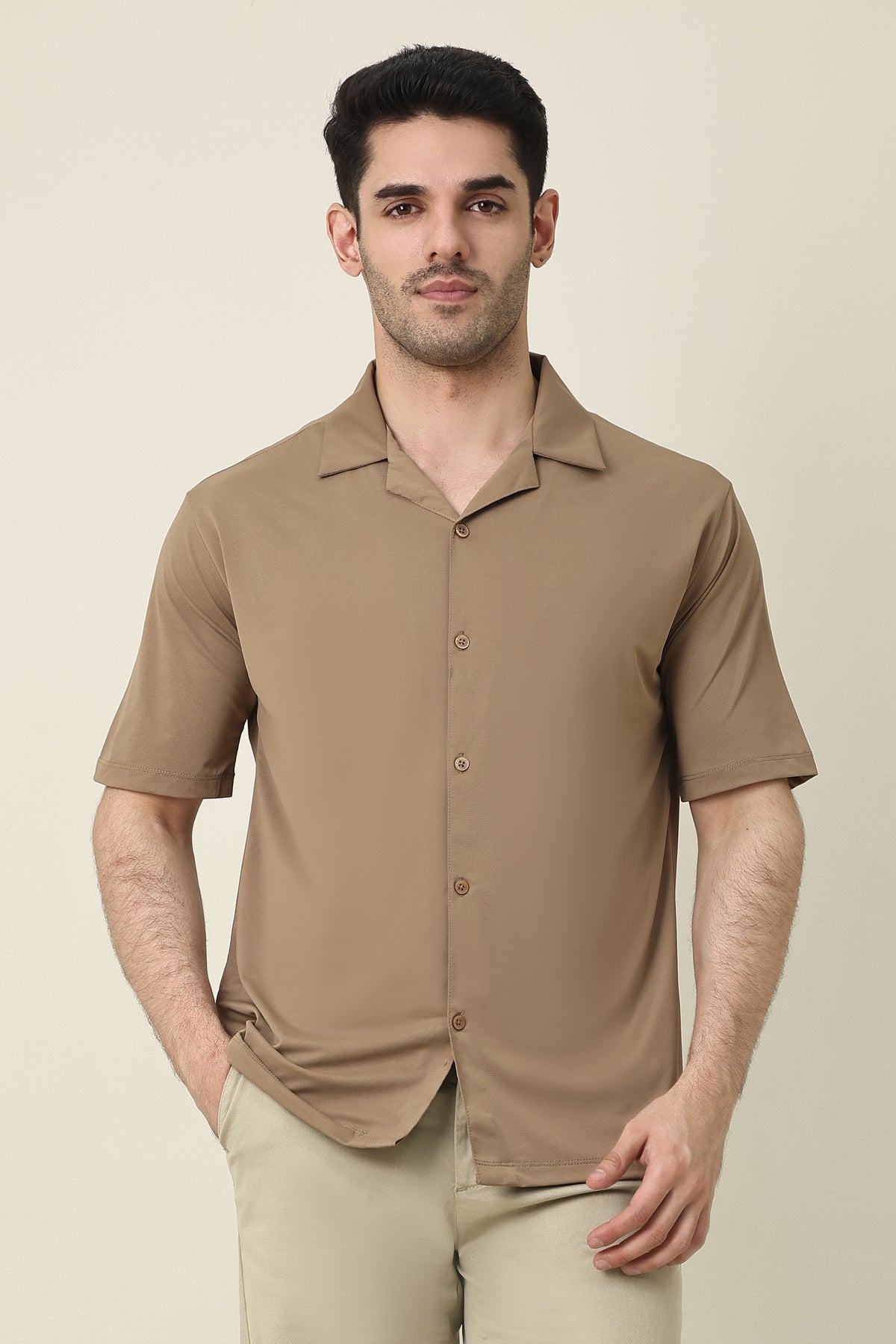FLOW FABRIC CASUAL SHIRT-BRWN