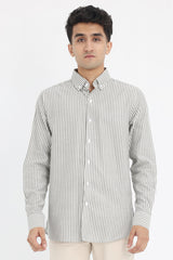 VERTICAL STRIPE BUTTON-UP-GREY-WHT
