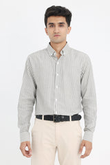 VERTICAL STRIPE BUTTON-UP-GREY-WHT