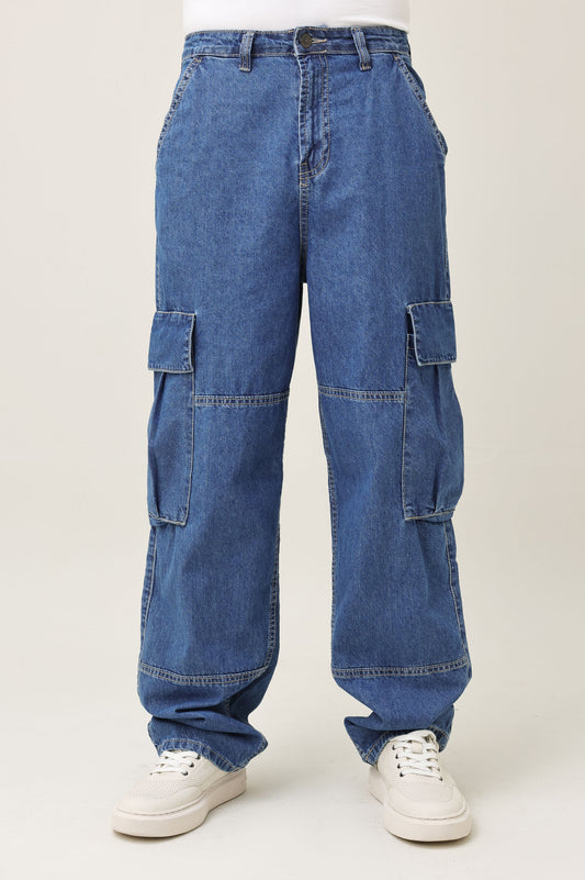 FUNCTION STACK CARGO JEANS-MID-BLUE