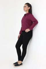 BUTTON-DOWN TOP-MAROON