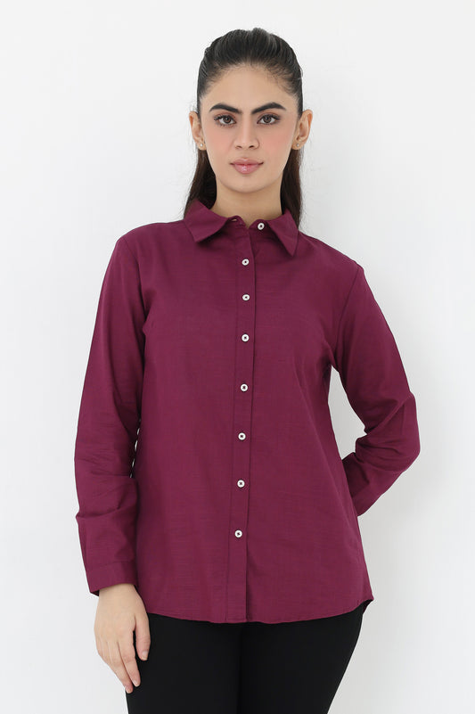 BUTTON-DOWN TOP-MAROON