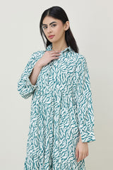 : PRINTED COTTON MIDI DRESS-GREEN