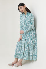 : PRINTED COTTON MIDI DRESS-GREEN