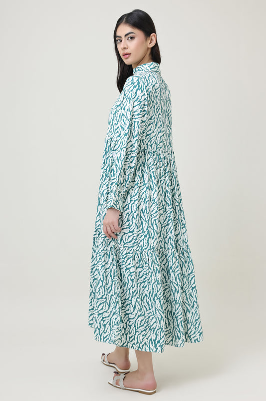 : PRINTED COTTON MIDI DRESS-GREEN