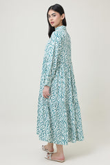 : PRINTED COTTON MIDI DRESS-GREEN
