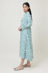 : PRINTED COTTON MIDI DRESS-GREEN