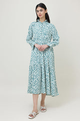 : PRINTED COTTON MIDI DRESS-GREEN