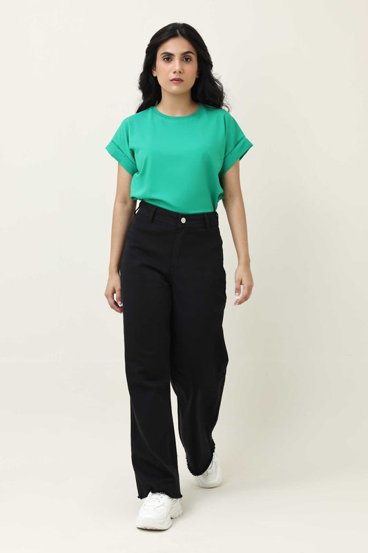 TERRA CUT FLARE JEANS-BLACK