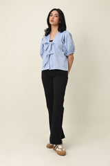 ZELARA RIBBON-FRONT TOP-BLUE
