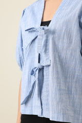 ZELARA RIBBON-FRONT TOP-BLUE
