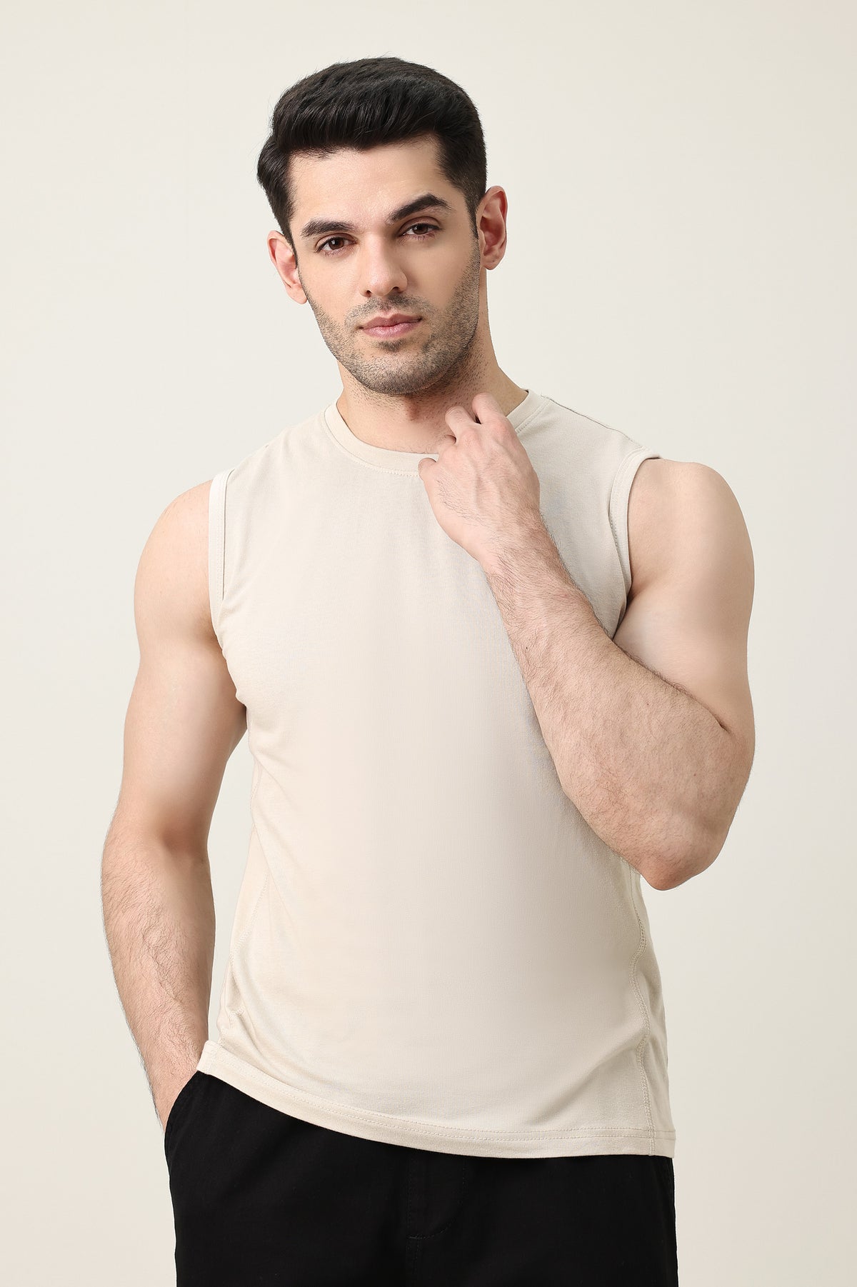 PURE FORM MUSCLE TEE-BEIGE