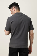 RIB COLLAR KNIT POLO-GREY