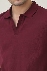 RIB COLLAR KNIT POLO-BURGUNDY