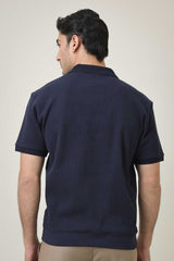 RIB COLLAR KNIT POLO-NAVY