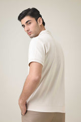 RIB COLLAR KNIT POLO-KHAKI