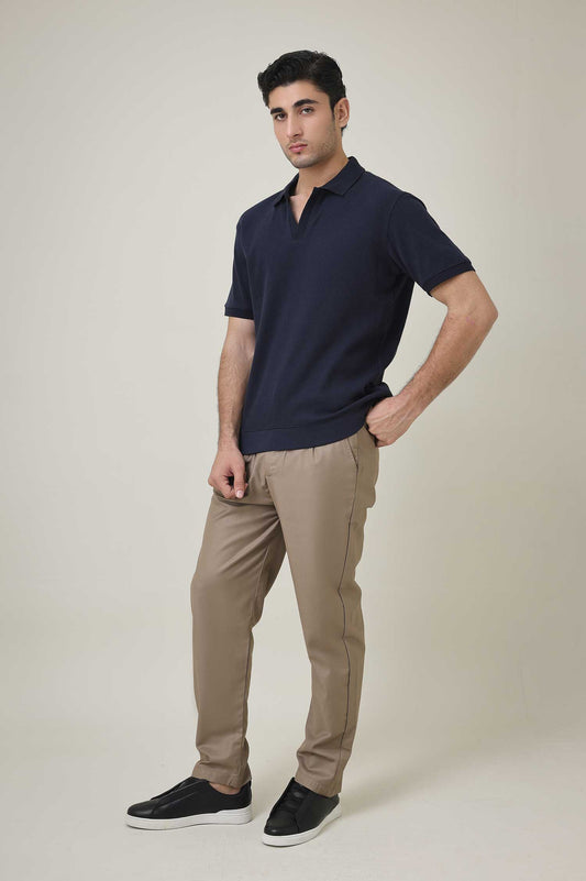RIB COLLAR KNIT POLO-NAVY