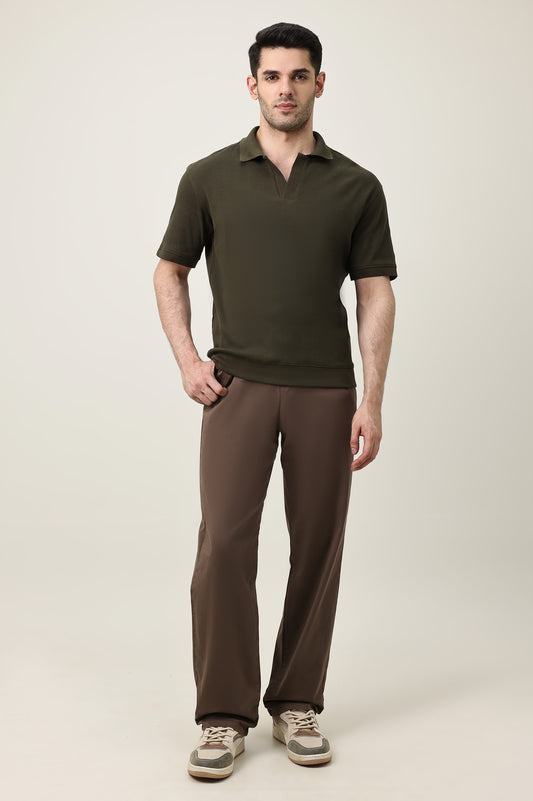 RIB COLLAR KNIT POLO-OLIVE