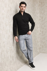 PREMIUM TEXTURED HALF-ZIP SWEATSHIRT-BLACK