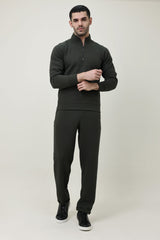 PREMIUM TEXTURED HALF-ZIP SWEATSHIRT-OLIVE
