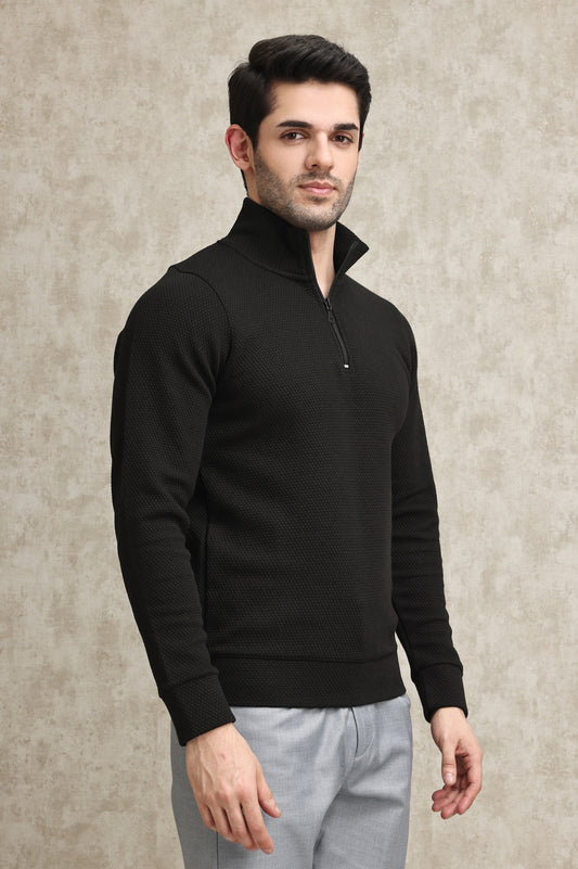 PREMIUM TEXTURED HALF-ZIP SWEATSHIRT-BLACK