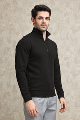 PREMIUM TEXTURED HALF-ZIP SWEATSHIRT-BLACK